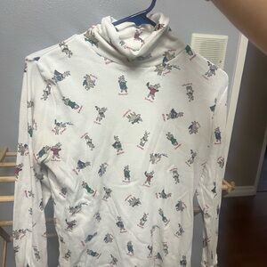 Hanes Her Way White Turtleneck with Reindeer Cartoon Design